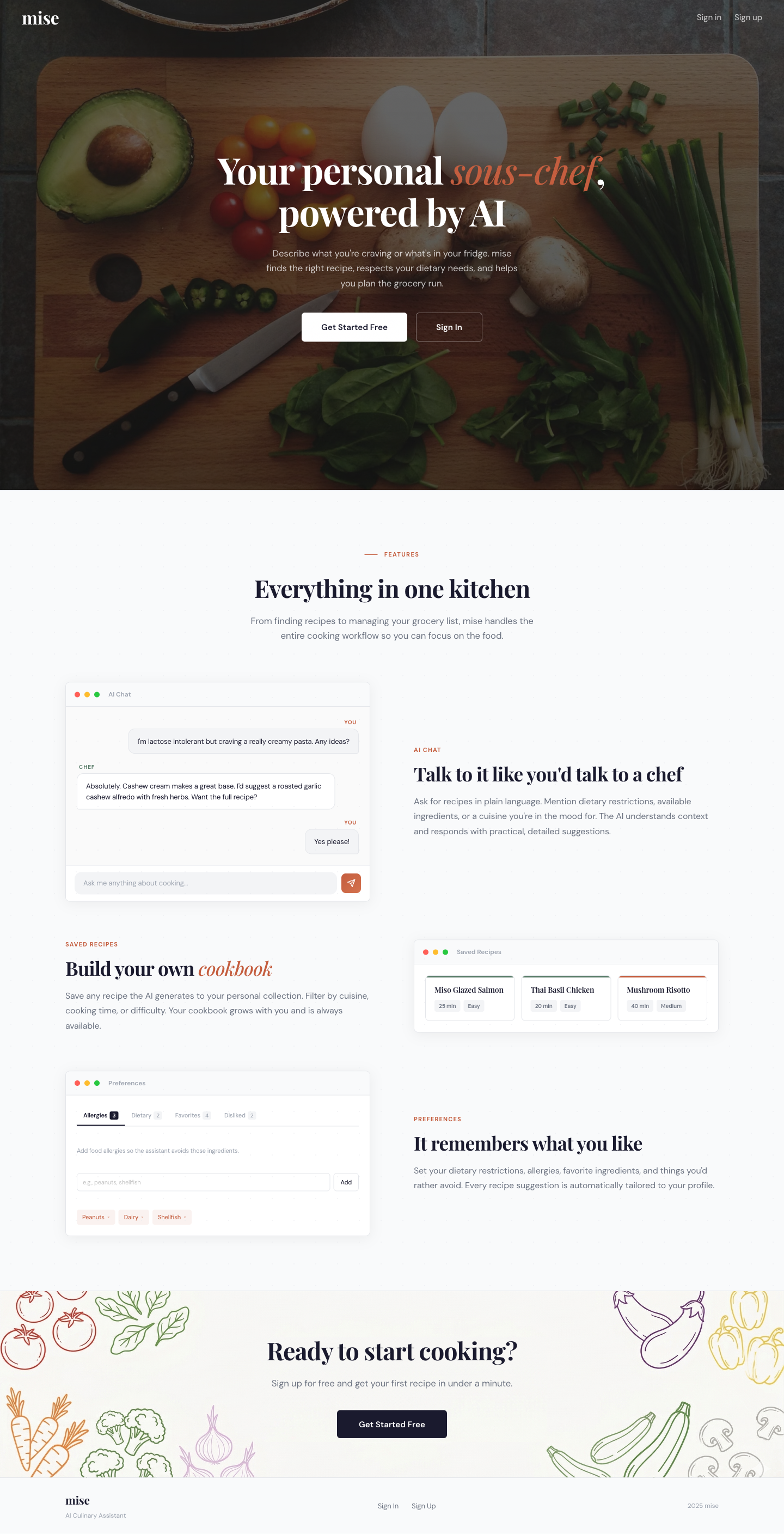 mise landing page — scroll to see the full page