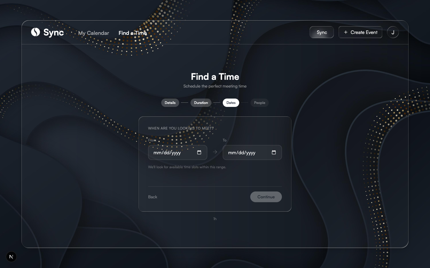 Create scheduling session — select date range