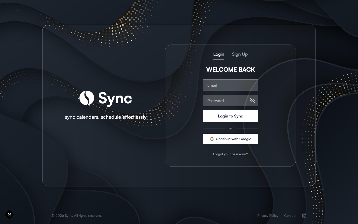 Sync login page